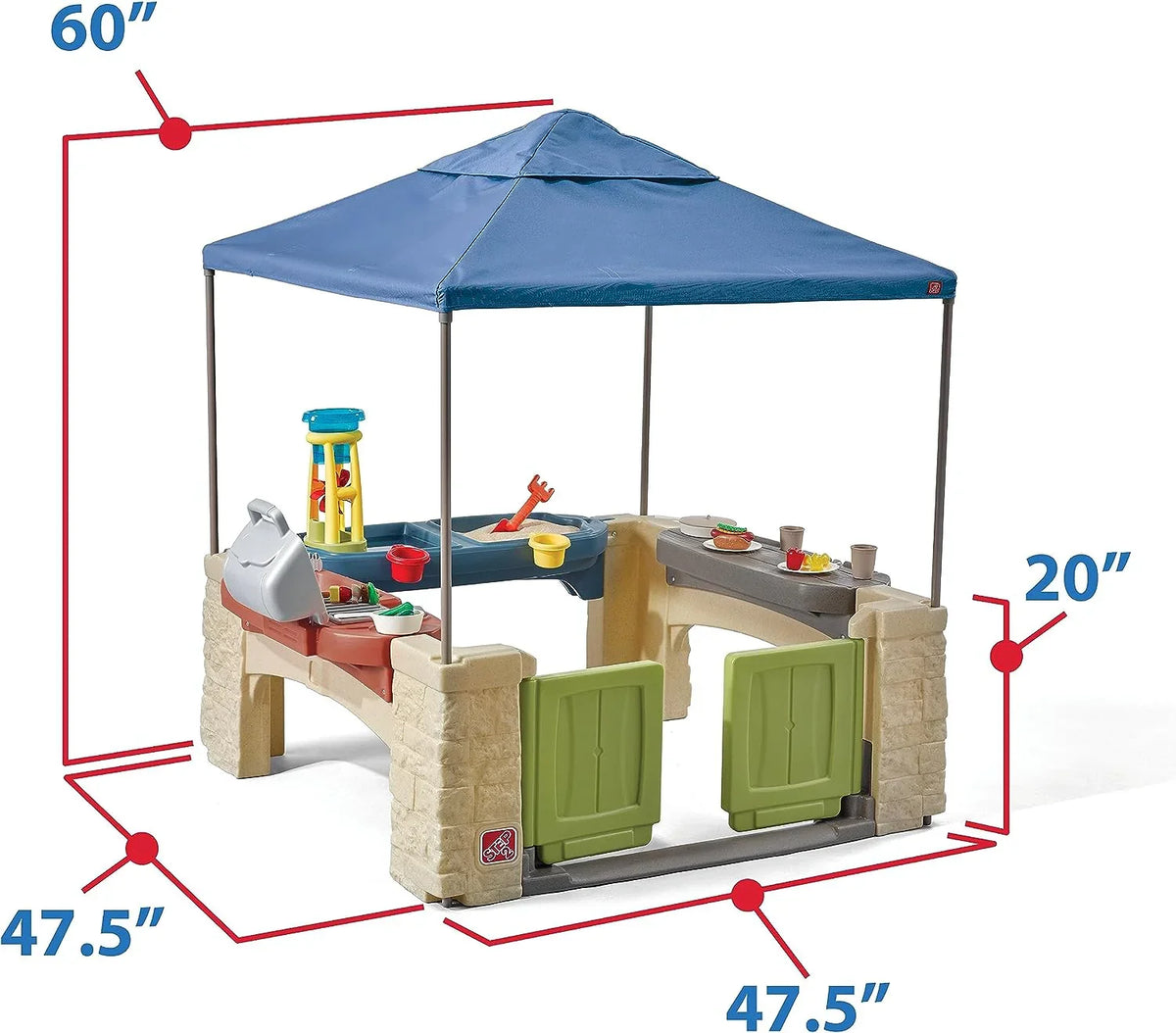 All-round play patio with canopy, kids indoor and outdoor kitchen play set
