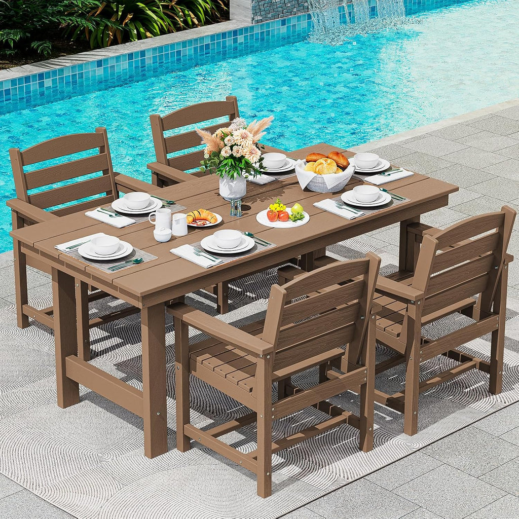 SERWALL 7-Piece Patio Table Set, Outdoor HDPE Dining Furniture with Umbrella Hole, All Weather Table and Chairs for Lawn, Garden, Poolside, Aruba - image 54