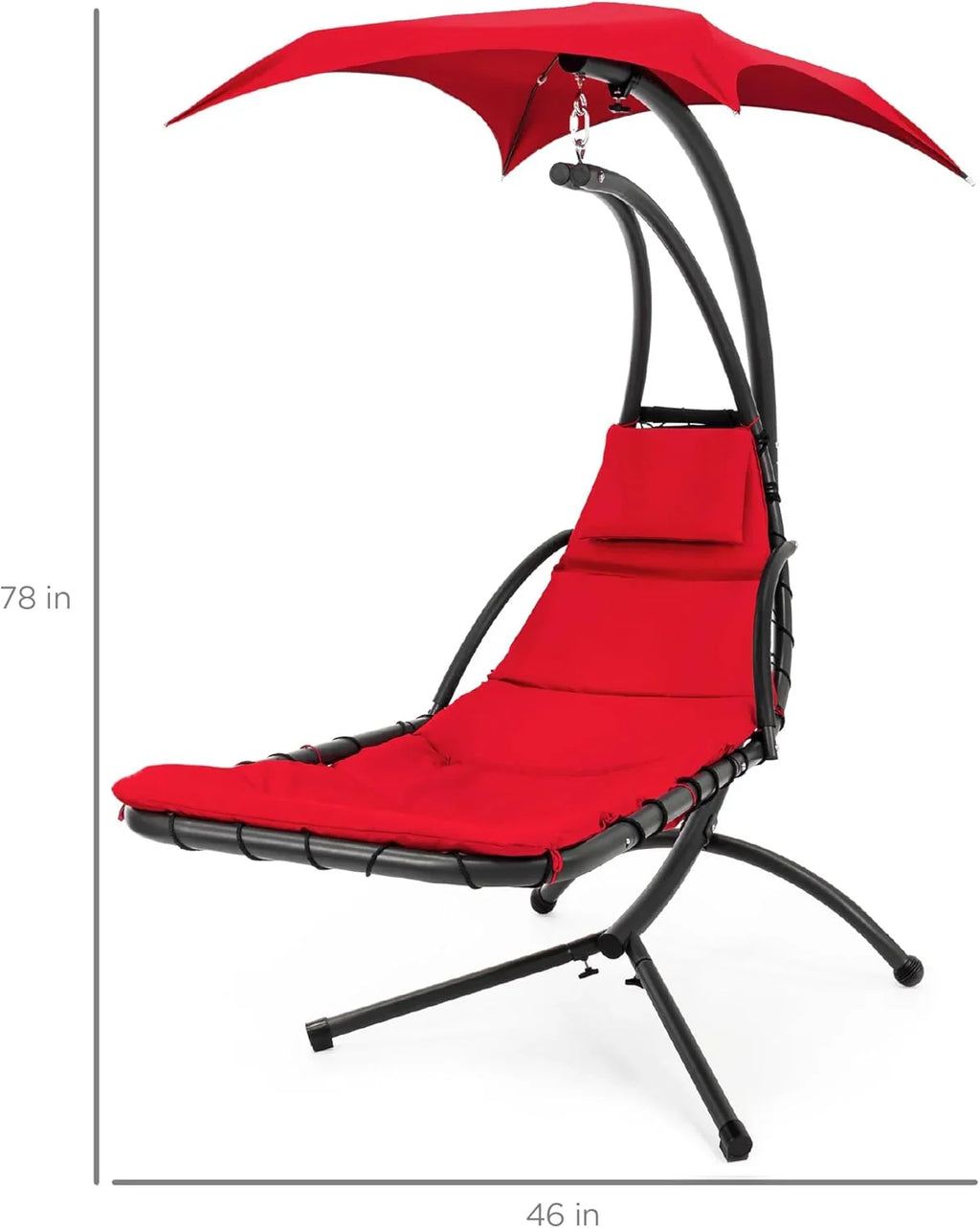 Best Choice Products Outdoor Hanging Curved Steel Chaise Lounge Chair Swing w/Built-in Pillow and Removable Canopy - Charcoal
