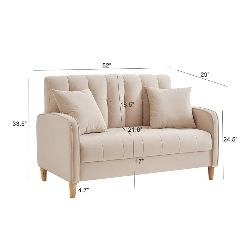 Contemporary Velvet Tufted Loveseat for Small Living Spaces - Beige Upholstered Sofa - image 19