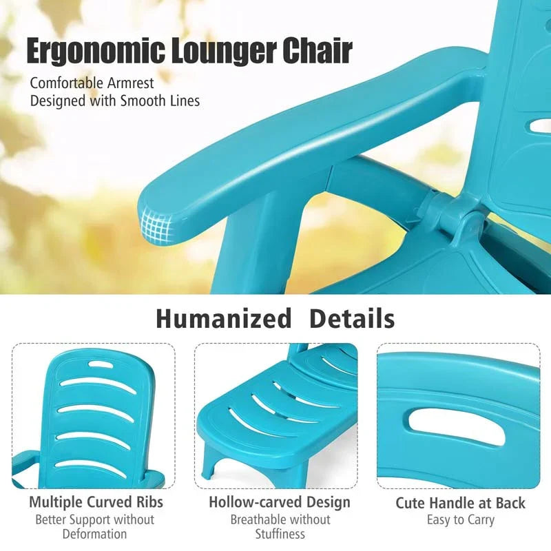 Rolling Folding Plastic Pool Lounge Chair With Armrests 5 Position Outdoor Sun Lounger Patio Deck Chair Beach Chair - Comfort