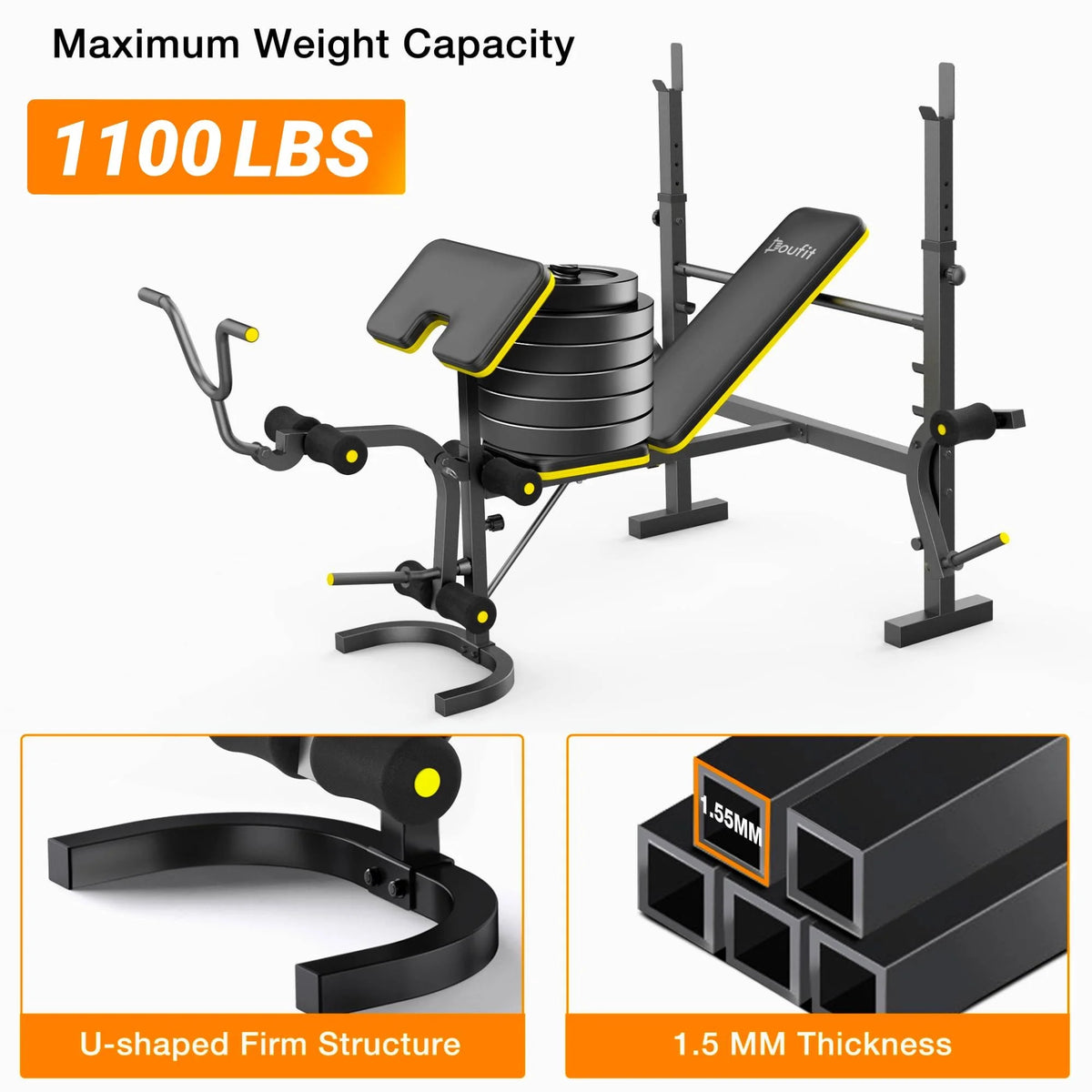 Weight Bench, Blacksmith 1100 lb 6 - in - 1 Workout Bench Press with Squat Rack Leg Developer Preacher Curl Butterfly Arms, Gym Exercise Equipment for Full Body Home Gym - image 5