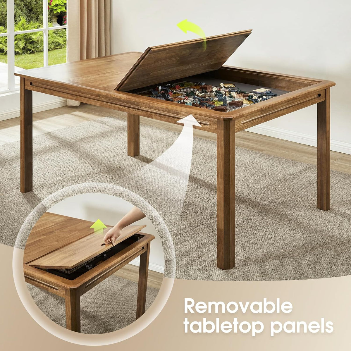 Board Game Table with Removable Top, Seats 4–6, 57"x33" Play Area - image 4