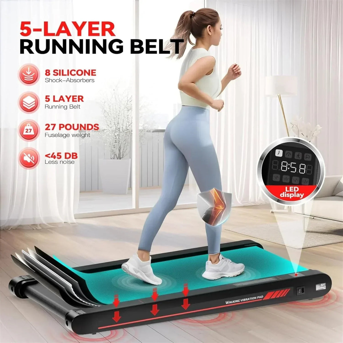 Walking Vibration Pad with APP, 3 in 1 Under Desk Treadmill, 2.5HP Low Noise Walking Treadmill Pad with Remote Control,Portab