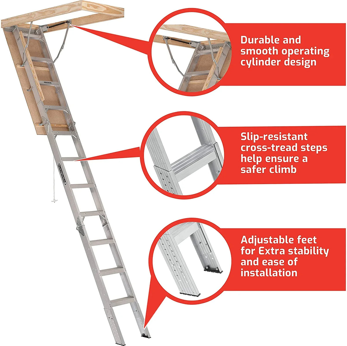 25-1/2 by 54-Inch Elite, 7'8′′-10-Foot Ceiling Height, 375-Pound Capacity, Type IAA, AA2510, Aluminum Ladder, attic, x Rough 