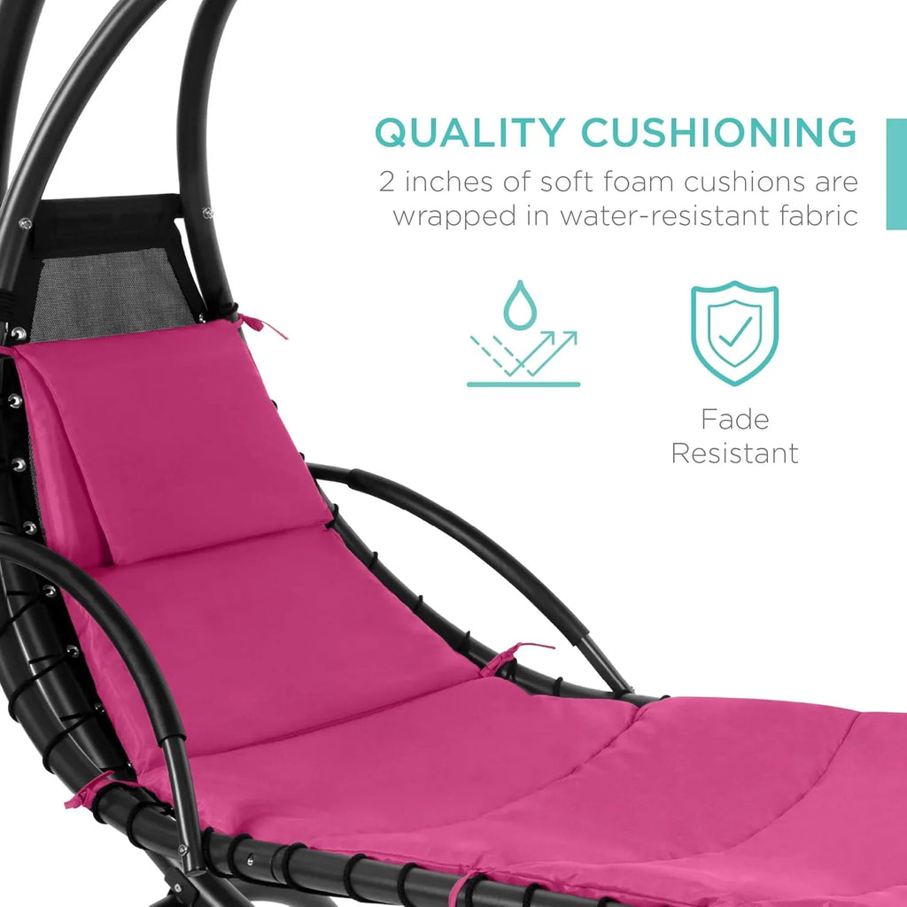 Best Choice Products Outdoor Hanging Curved Steel Chaise Lounge Chair Swing w/Built-in Pillow and Removable Canopy - Charcoal