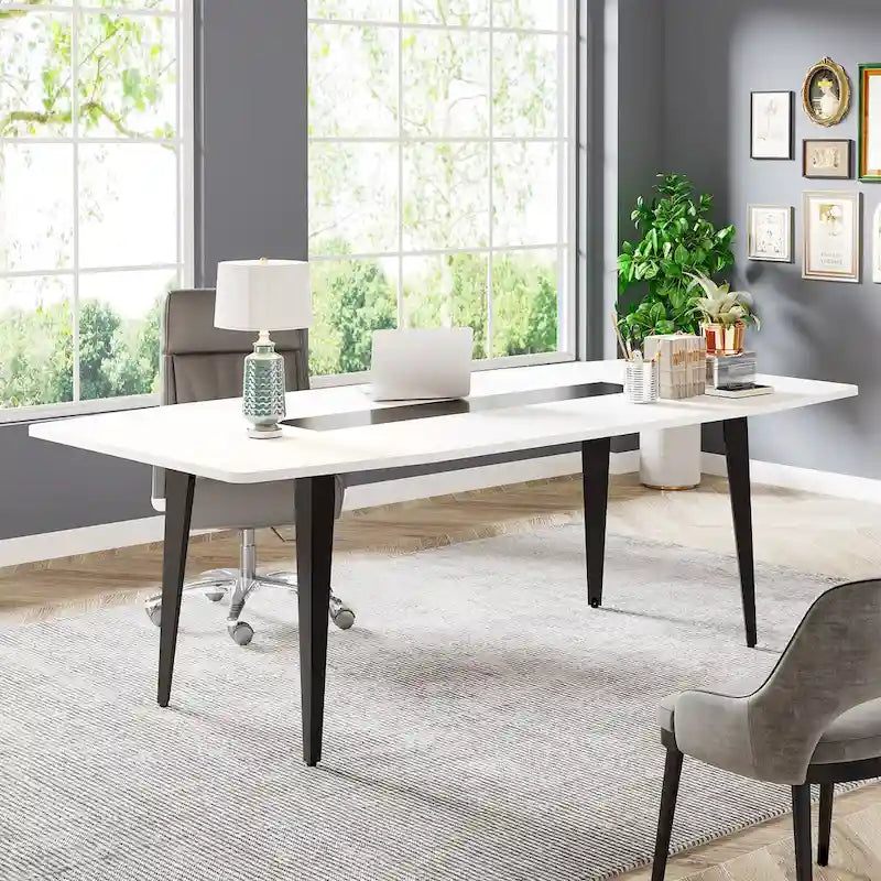 70.86-Inch White Boat-Shaped Office Desk with Sturdy Metal Legs - image 4