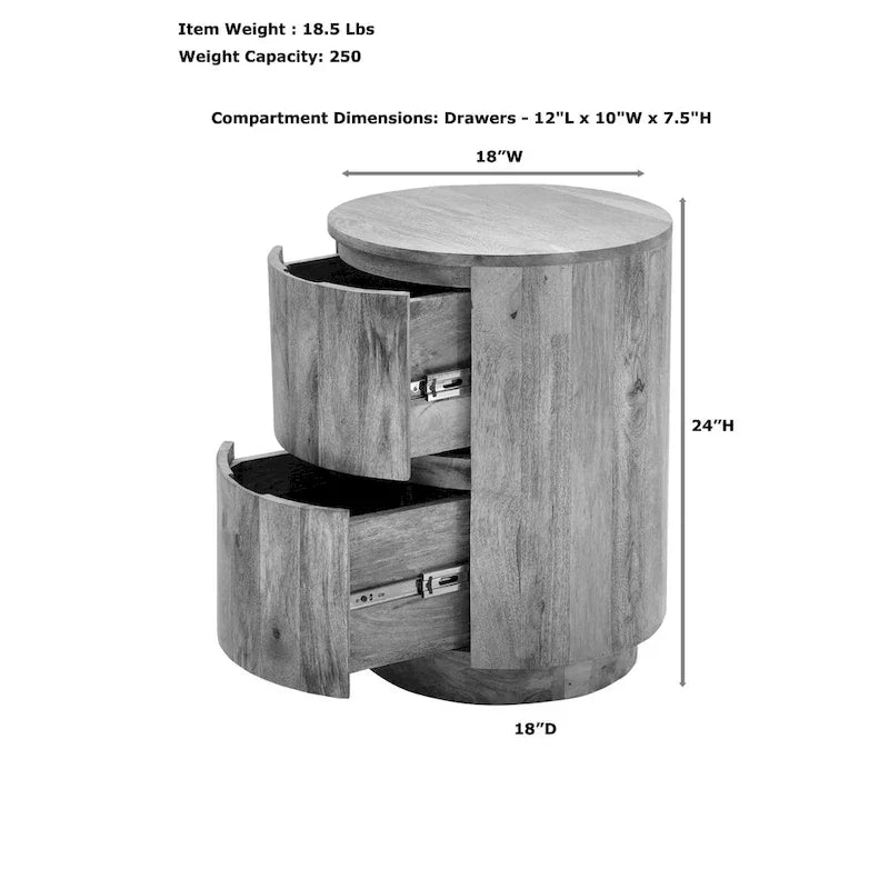 Round Nightstand with 2 Drawers Wooden Bedside Table - image 10