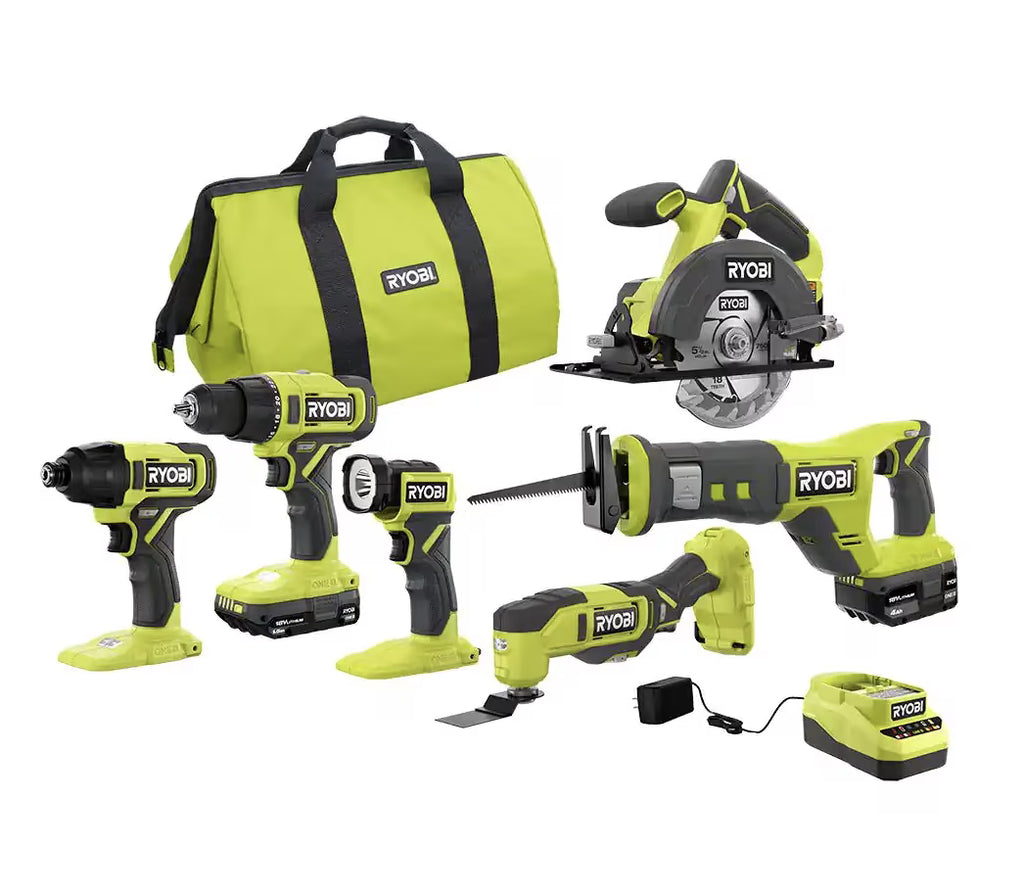 RYOBI ONE+ 18V Cordless 6 - Tool Combo Kit with 1.5 Ah Battery, 4.0 Ah Battery, and Charger - image 1