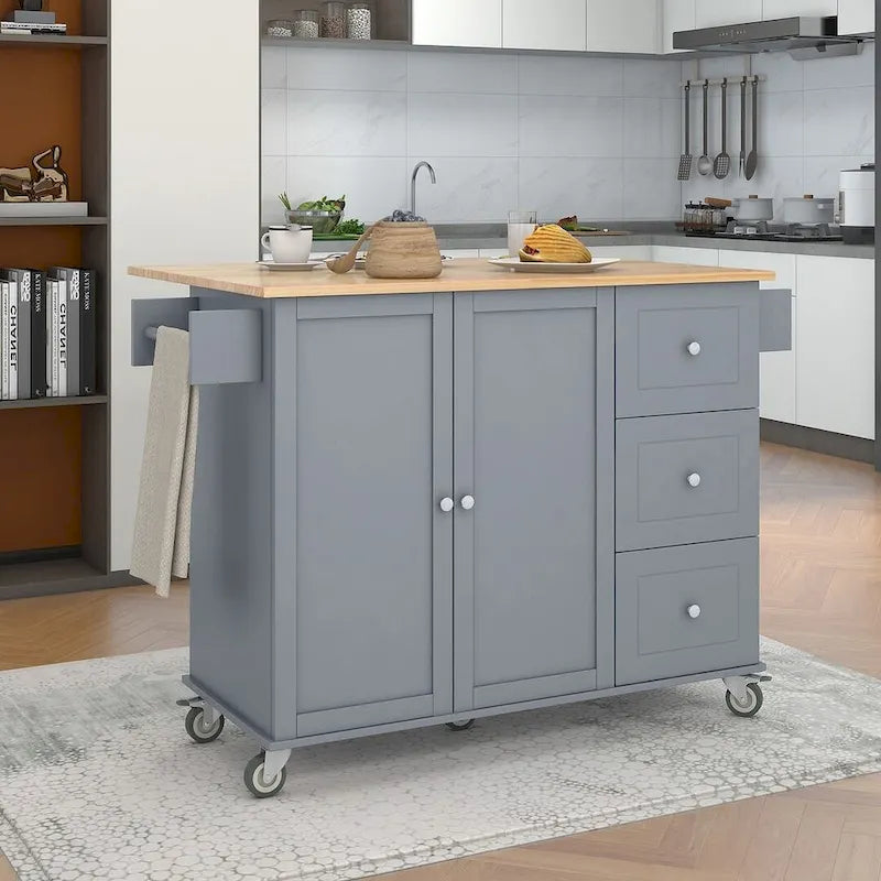 Mobile Kitchen Island on Wheels with Drop Leaf and Solid Wood Top - image 7