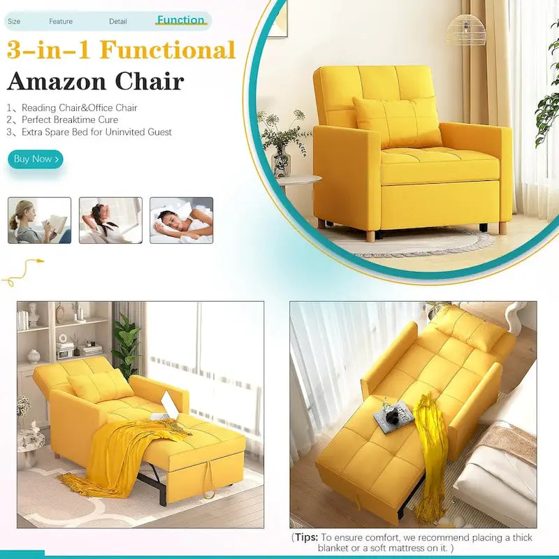 AECOJOY 3-in-1 Convertible Sleeper Sofa Chair with Pillow and Adjustable Backrest - image 30