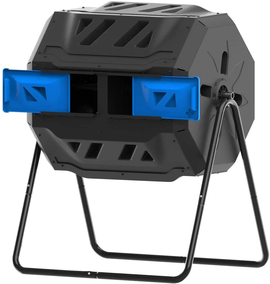 Large Compost Tumbler Bin Dual Compartment Better AirCirculation Efficient Compost BPA Free Sturdy Steel Frame 43Gallon (2 21