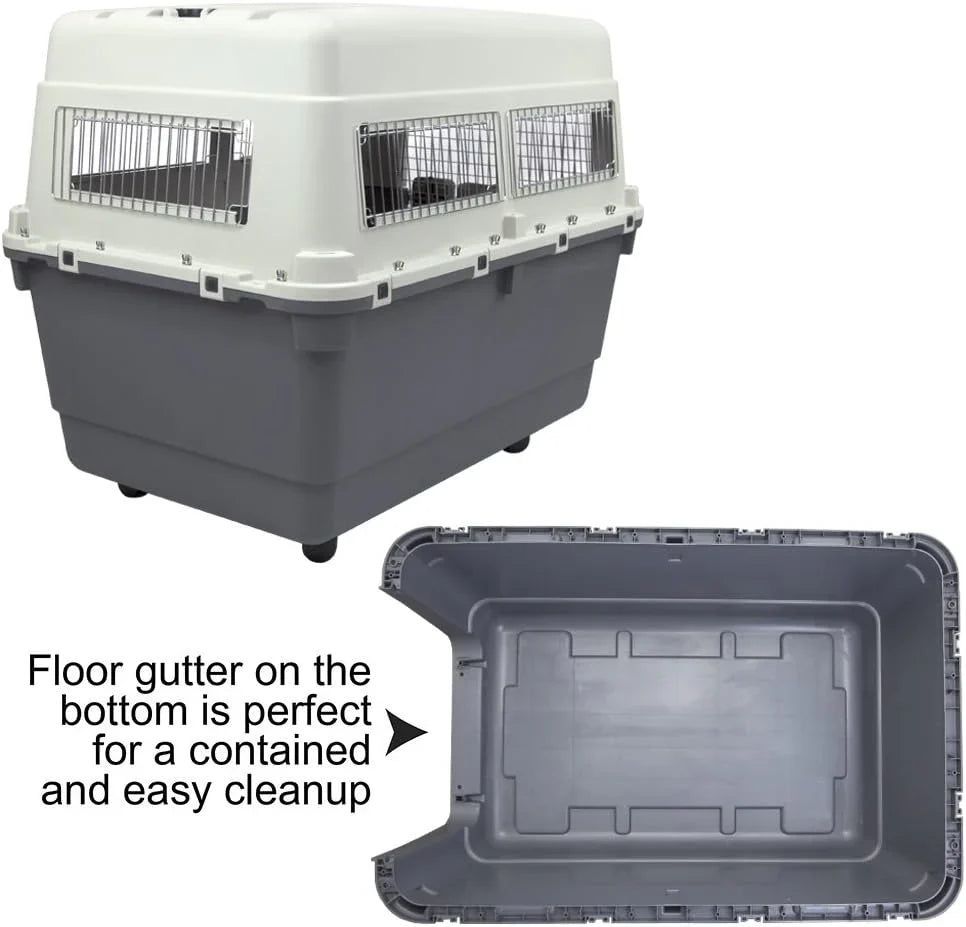 Designs Plastic Kennels Rolling Plastic Airline Approved Wire Door Travel Dog Crate, XXX-Large, Gray - image 57
