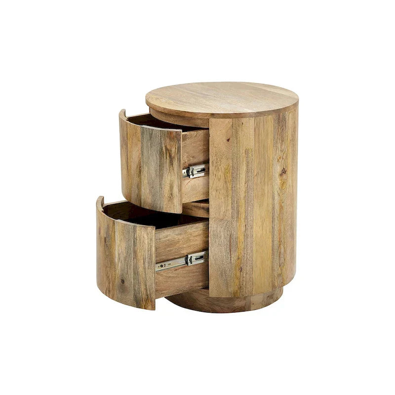 Round Nightstand with 2 Drawers Wooden Bedside Table - image 3
