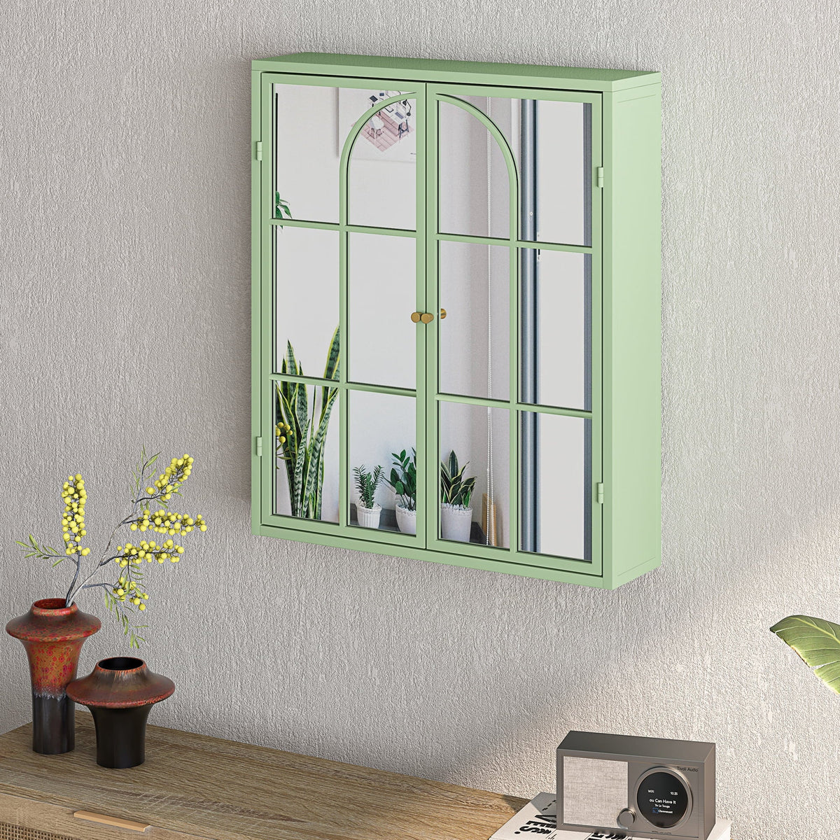 27.56"Modern Wall Cabinet with Glass Doors, Bathroom Cabinet with Featuring Three-tier Storage for Entryway Living Room, Bathroom or Dining Room - image 9