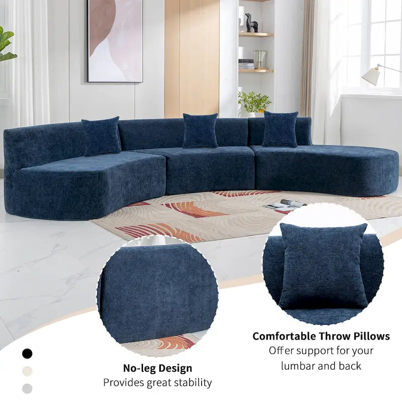 136-Inch Elegant Curved Chenille Sectional Sofa with Three Throw Pillows for Living Room - image 10