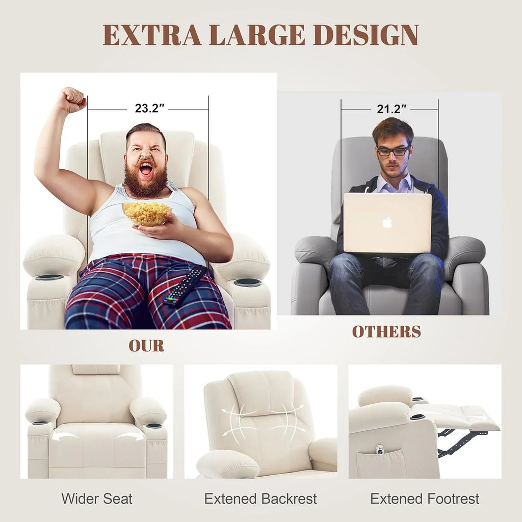 Oversized Swivel Rocker Recliner Chair with Heat and Massage, 360 Degree Swivel Rocking Single Sofa with Cup Holders and USB Port, Large Big Recliner Chair for Living Room (Leather, Brown) - image 20