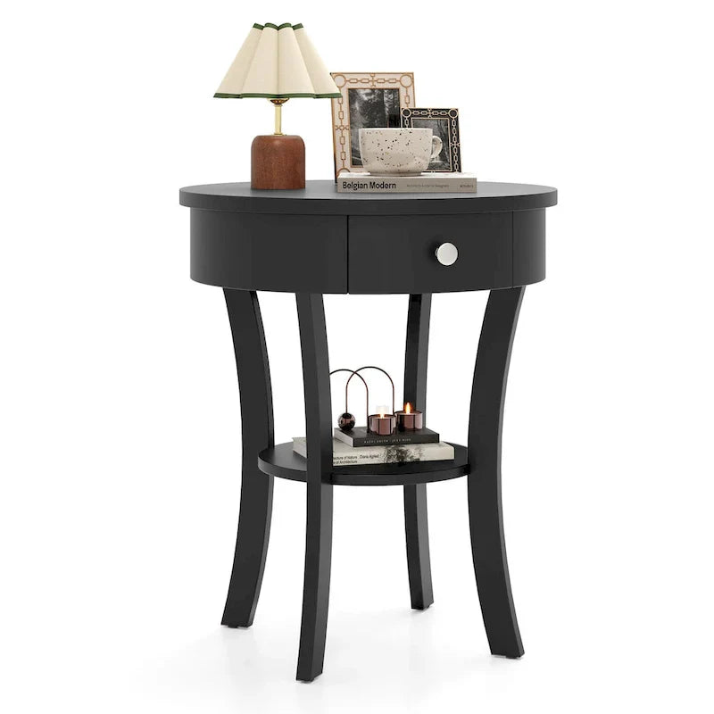 Costway Round 2-Tier Side Table - Versatile Nightstand for Bedroom and Living Room - image 1