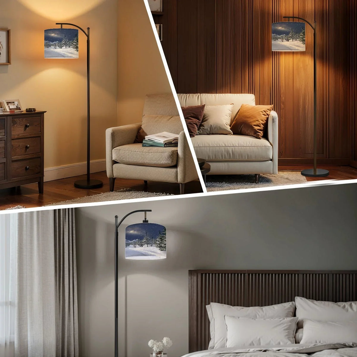 Arc Floor Lamp, 3 Color Temperatures Modern Floor Lamps Fall Autumn Maple Tree Forest Adjustable Tall Standing Reading Lamp with Linen Texture Shade - image 28
