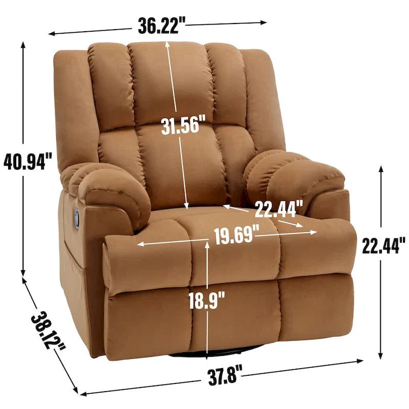 Extra-Large Swivel Rocker Recliner with Footrest and Pockets - Manual Operation - image 29