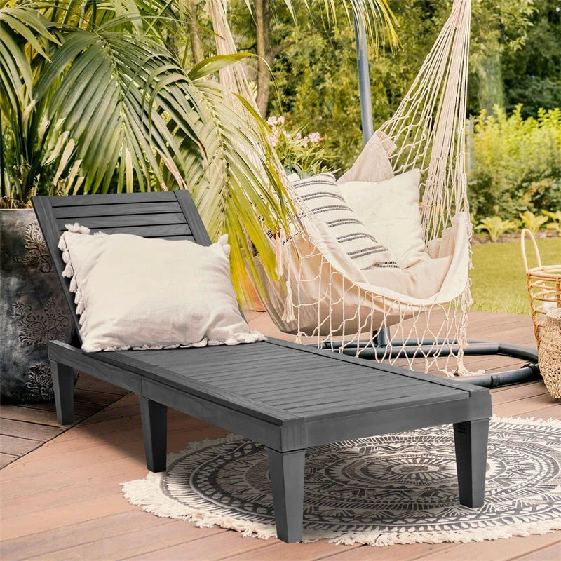 Outdoor Chaise Lounge Chair Patio Recliner Adjustable With 5 Positions Wood Texture Design Waterproof Easy To Assemble - Comf