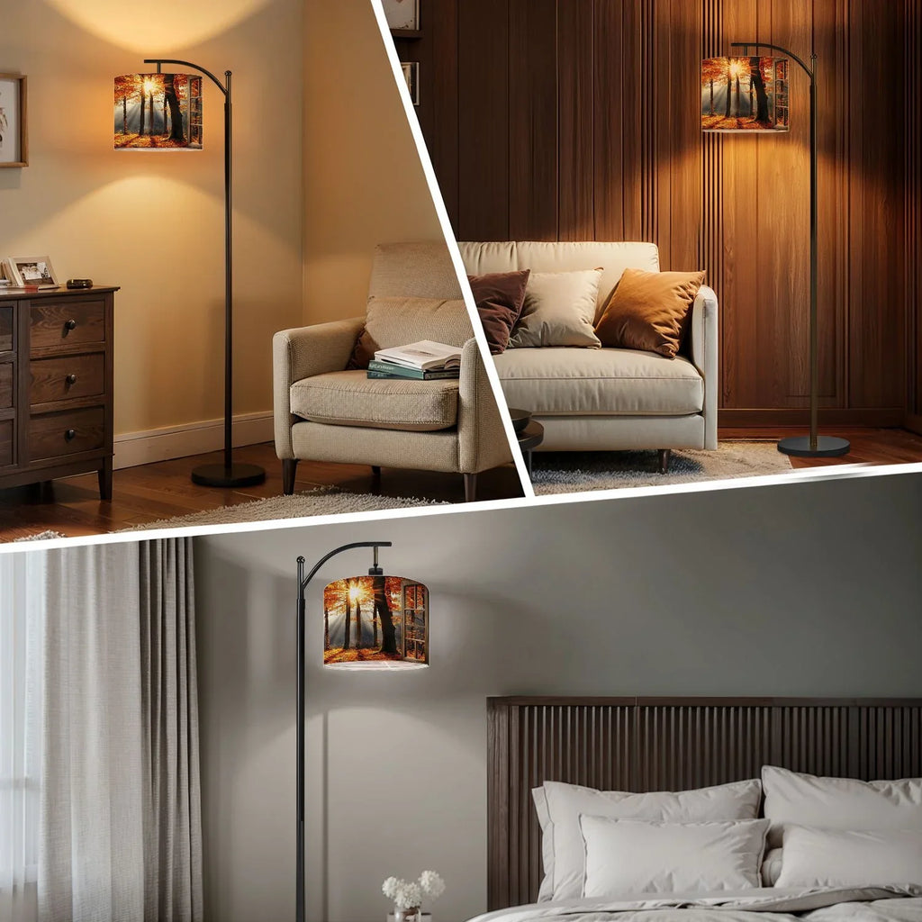 Arc Floor Lamp, 3 Color Temperatures Modern Floor Lamps Fall Autumn Maple Tree Forest Adjustable Tall Standing Reading Lamp with Linen Texture Shade - image 36