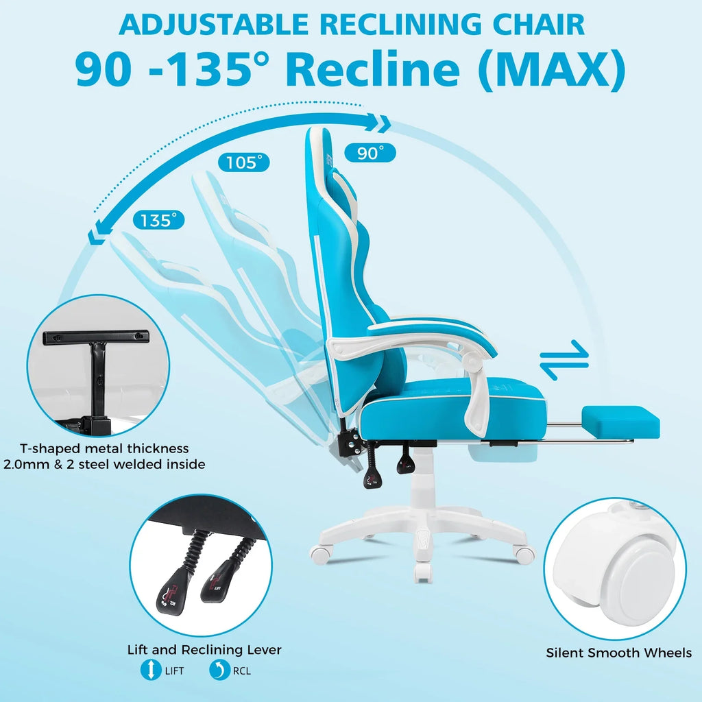 Hoffree Gaming Chair with Massage and Footrest Big and Tall Gamer Chair with Headrest and Lumbar Support PU Computer Game Chair for Adults Office - image 24