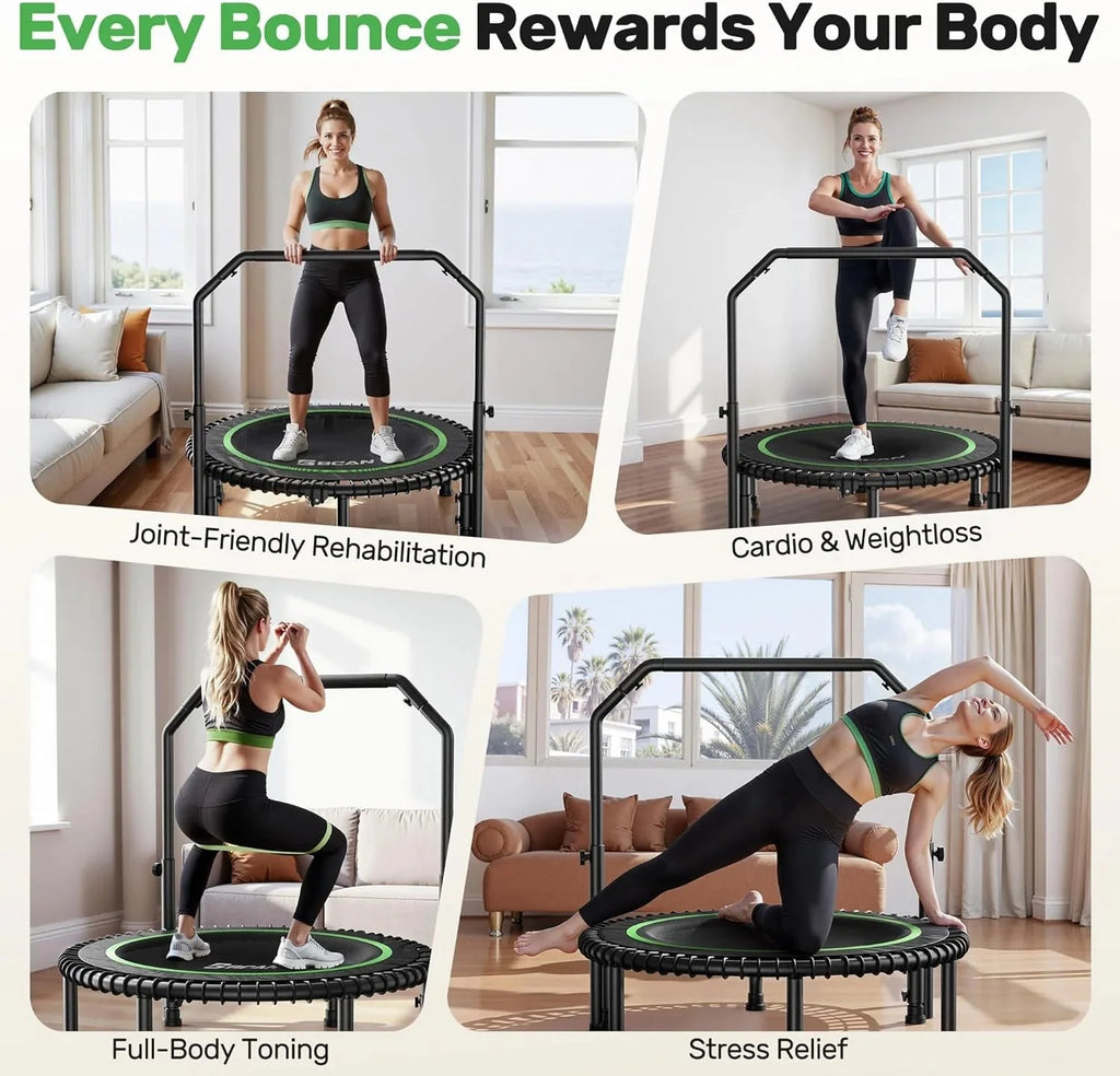 BCAN 450/550 LBS Foldable Mini Trampoline, 40"/48" Fitness Trampoline with Bungees, U Shape Adjustable Foam Handle, Stable & Quiet Exercise Rebounder for Adults Indoor/Outdoor Workout - image 29