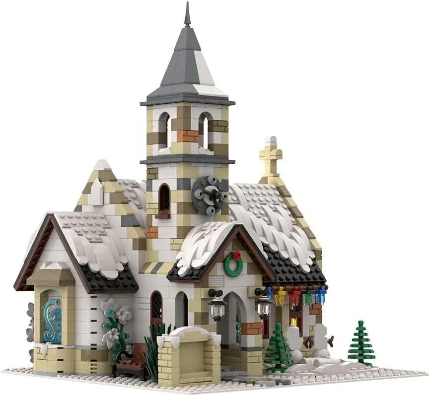 Christmas Country Church Building Kit, MOC-147549 Winter Modular Building Blocks Christmas House Building Block Building Toy 