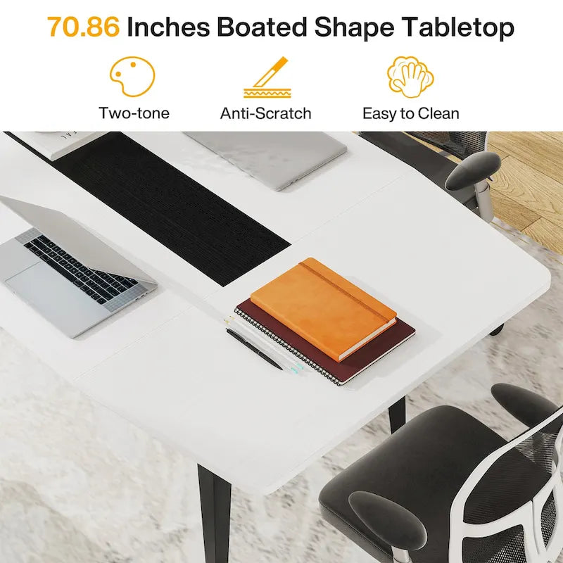70.86-Inch White Boat-Shaped Office Desk with Sturdy Metal Legs - image 6