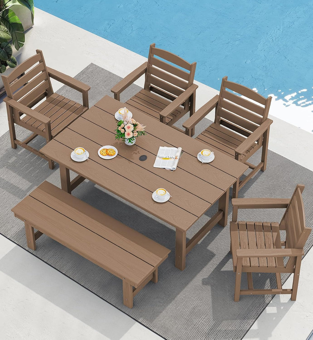 SERWALL 7-Piece Patio Table Set, Outdoor HDPE Dining Furniture with Umbrella Hole, All Weather Table and Chairs for Lawn, Garden, Poolside, Aruba - image 61