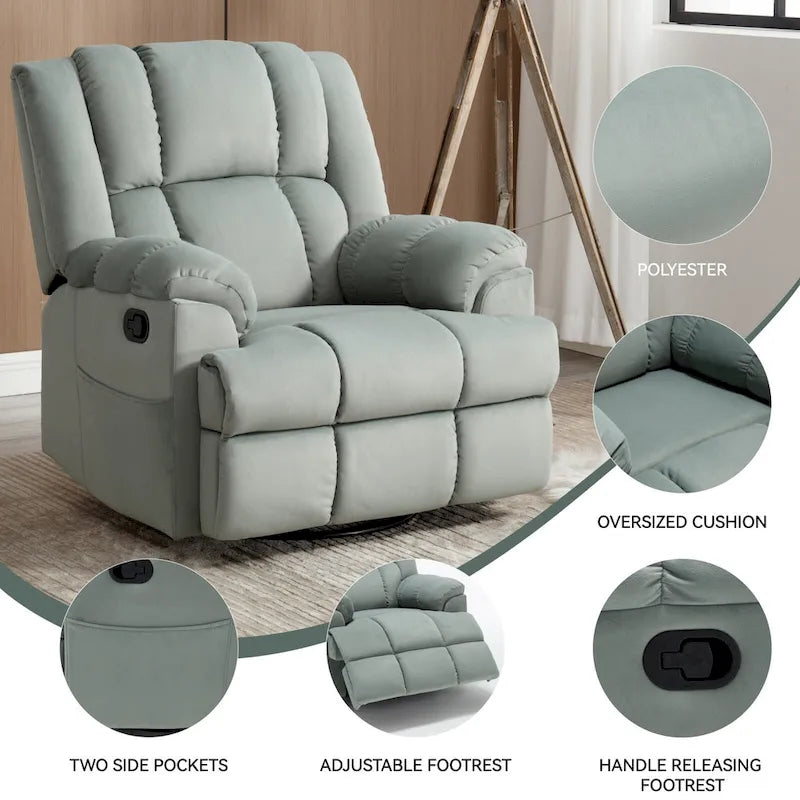 Extra-Large Swivel Rocker Recliner with Footrest and Pockets - Manual Operation - image 10