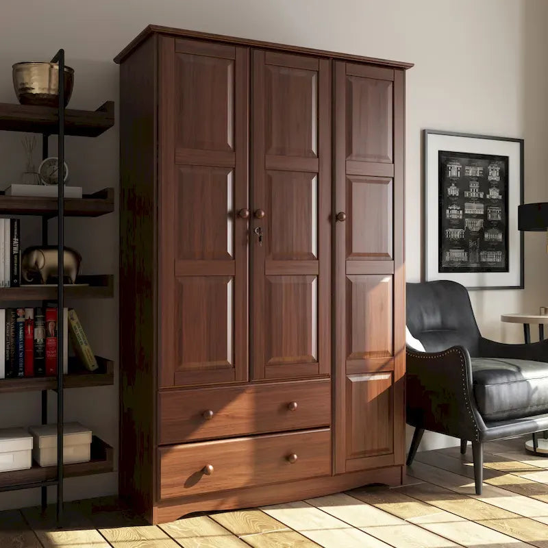 3-Door Wardrobe Armoire - White/Mocha/Java - Solid Wood - image 2
