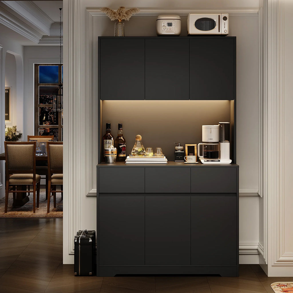 Homfa 70.9'' Tall Kitchen Pantry Cabinet with Charge Station & Led Light, 3 Drawer Storage Cabinet with Adjustable Shelves, White - image 28