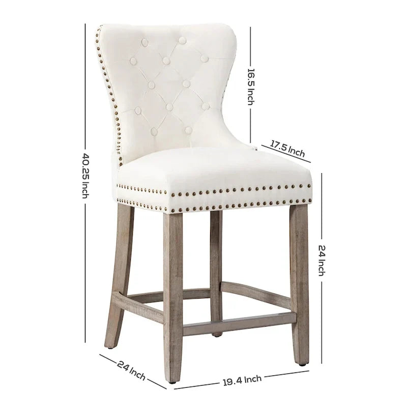 Carter 24-Inch Wingback Tufted Counter Stool with Antique Grey Legs and Nailhead Trim - image 3