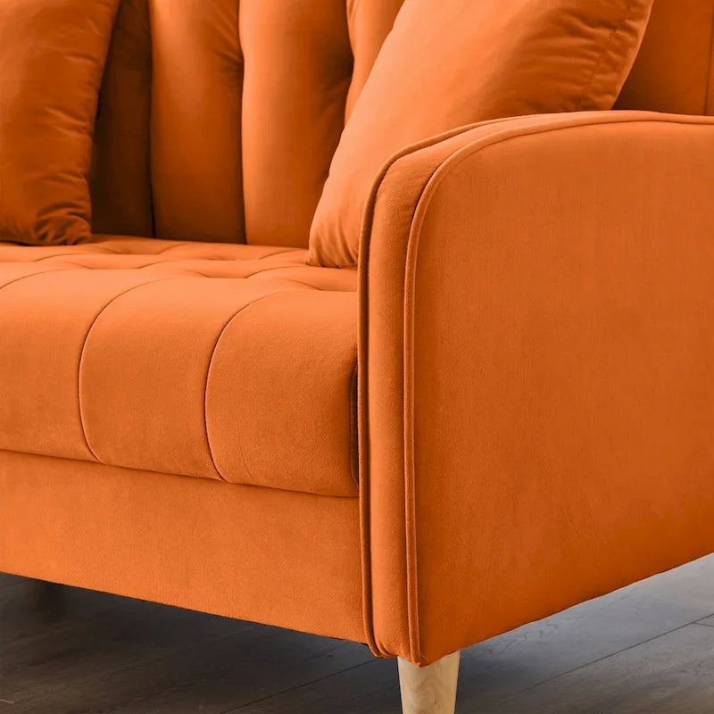 Contemporary Velvet Tufted Loveseat for Small Living Spaces - Beige Upholstered Sofa - image 22