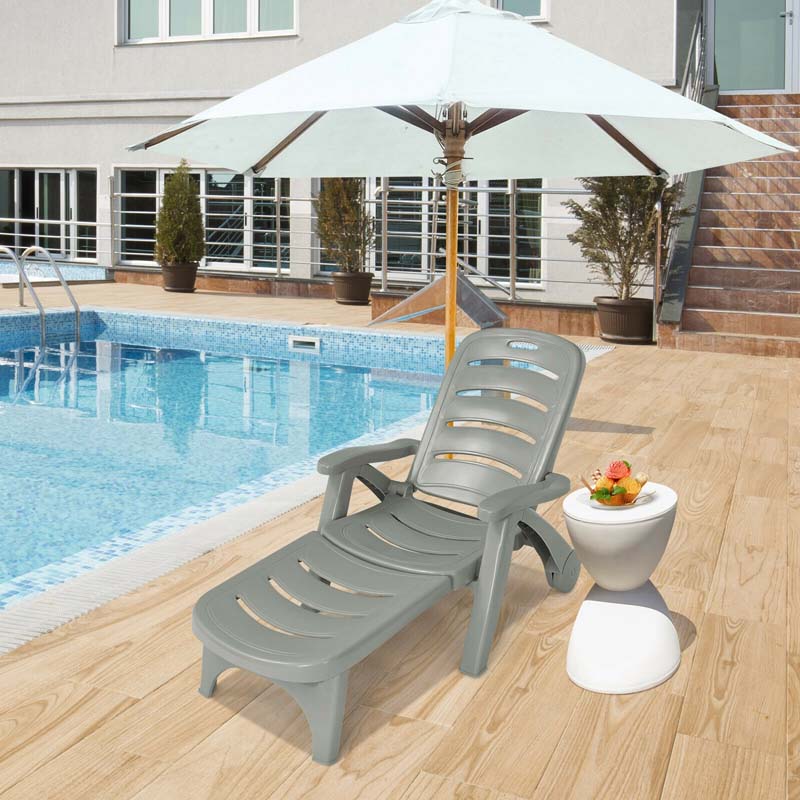 Rolling Folding Plastic Pool Lounge Chair With Armrests 5 Position Outdoor Sun Lounger Patio Deck Chair Beach Chair - Comfort