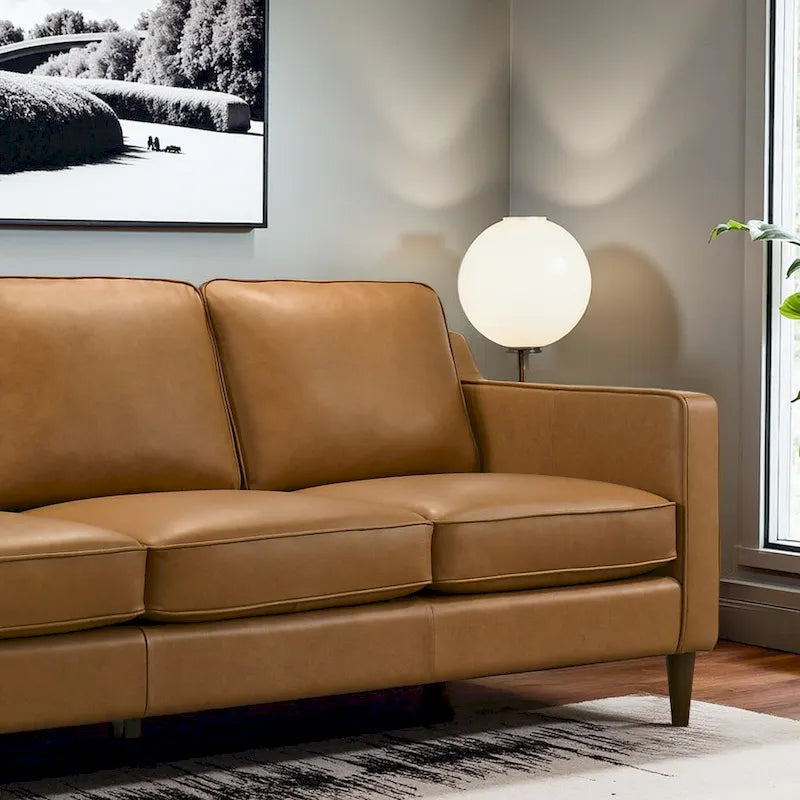Cognac Tan Genuine Leather Mid-Century Modern Couches by Madeline - image 5