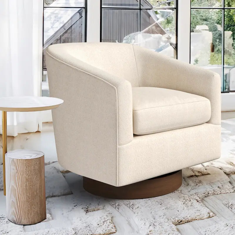 LUE BONA Contemporary Upholstered Wooden Barrel Swivel Accent Chair for Living Room - image 1
