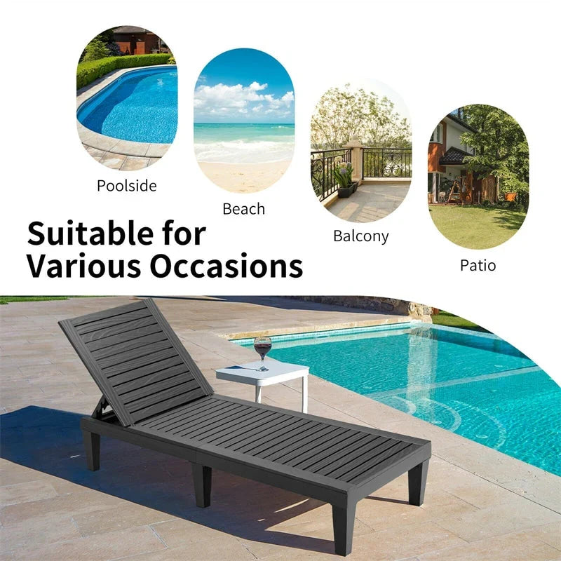 Outdoor Chaise Lounge Chair Patio Recliner Adjustable With 5 Positions Wood Texture Design Waterproof Easy To Assemble - Comf