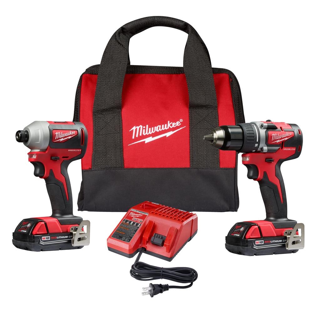 M18 18V Lithium-Ion Brushless Cordless Compact Drill/Impact Combo Kit (2-Tool) W/ (2) 2.0Ah Batteries, Charger & Bag 2892-22CT - image 1