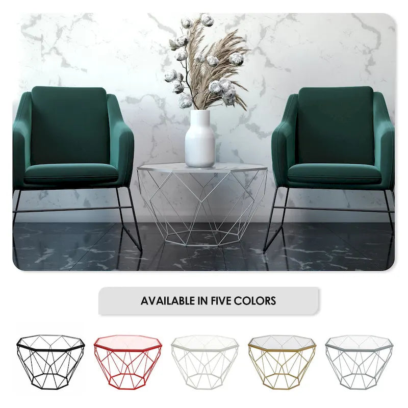 Malibu 22 Modern Octagonal Coffee Table with Tempered Glass Top and Durable Metal Geometric Base for Living Room or Office - image 14