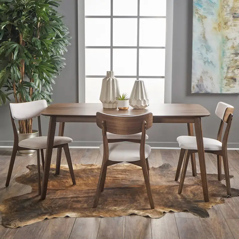 Mid Century Dining Table Set with 4 Upholstered Chairs and Wooden Frame - image 8