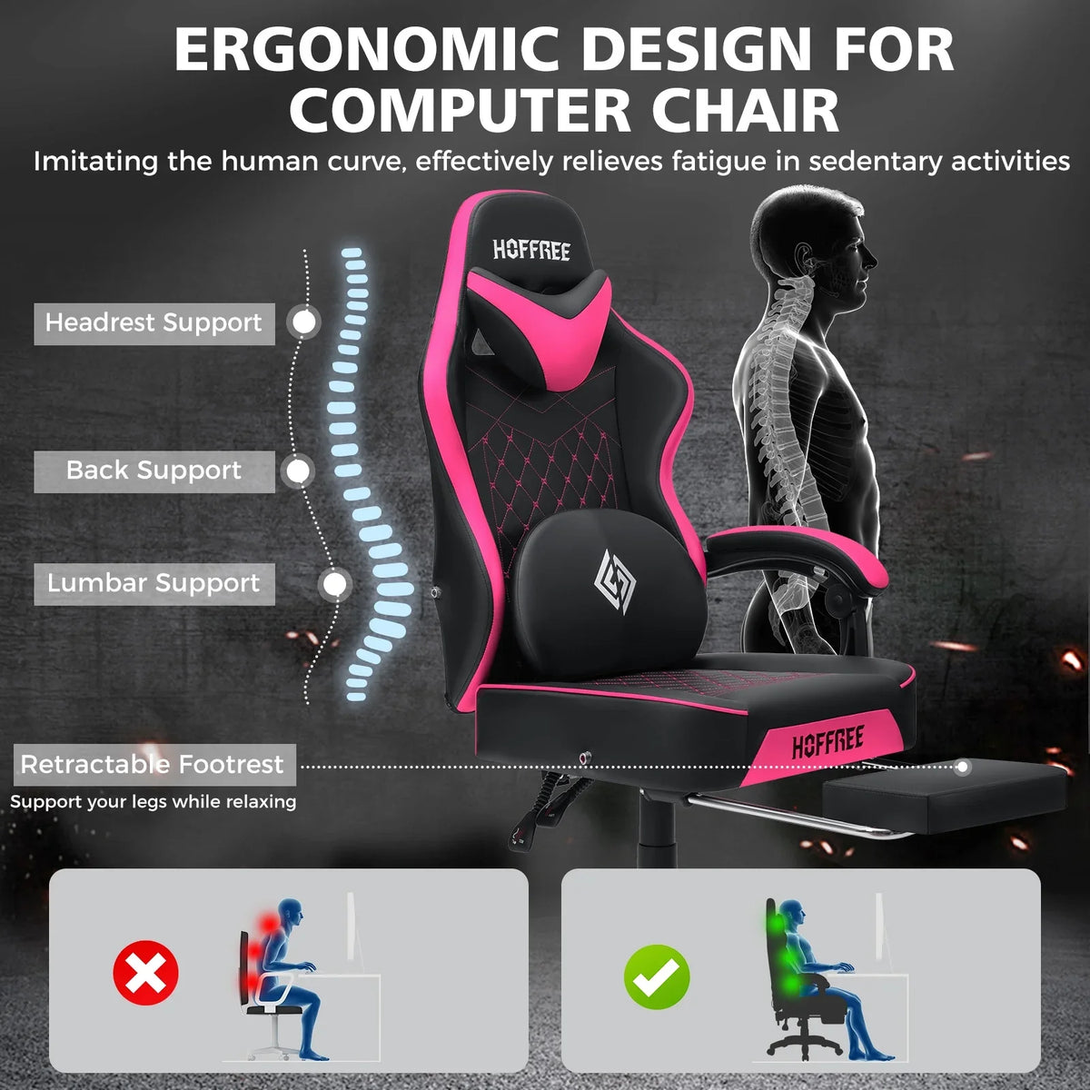 Hoffree Gaming Chair with Massage and Footrest Big and Tall Gamer Chair with Headrest and Lumbar Support PU Computer Game Chair for Adults Office - image 35