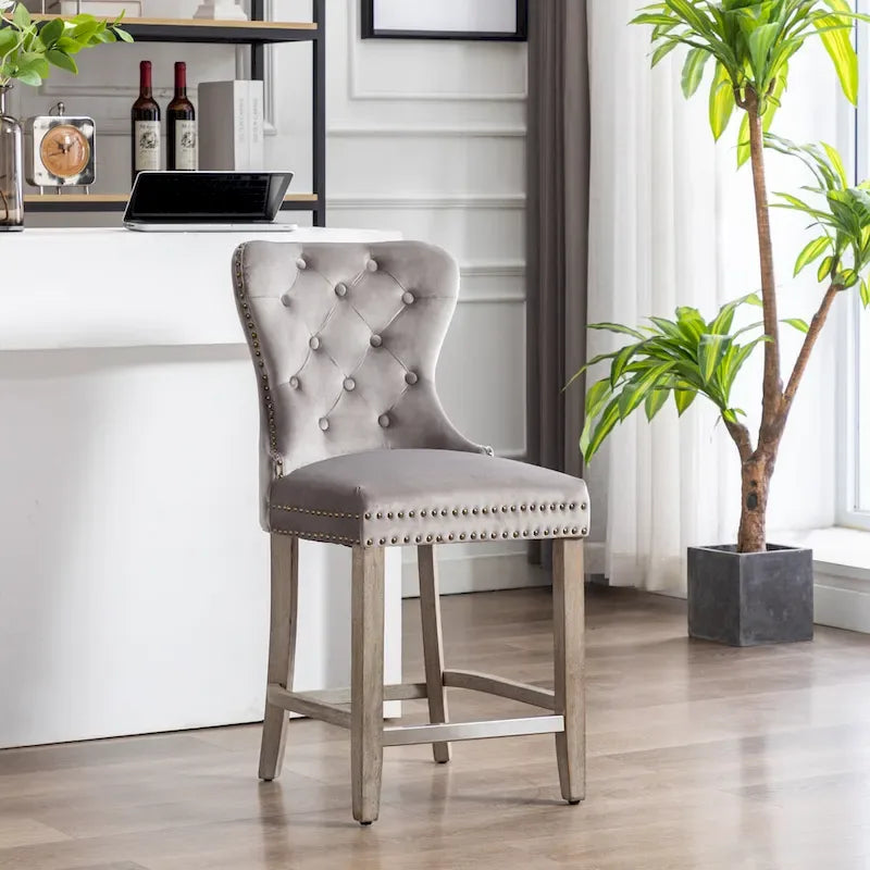 Carter 24-Inch Wingback Tufted Counter Stool with Antique Grey Legs and Nailhead Trim - image 17