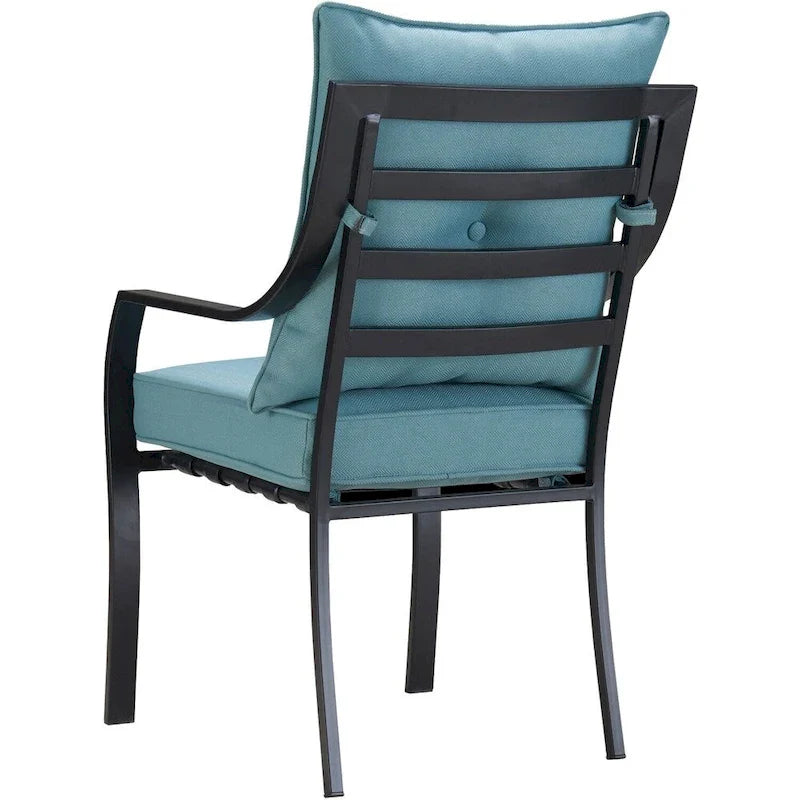 Hanover Lavallette 5-Piece Dining Set in Ocean Blue with 4 Stationary Chairs, 52-In. Round Glass-Top Table, Umbrella, and Base - image 7