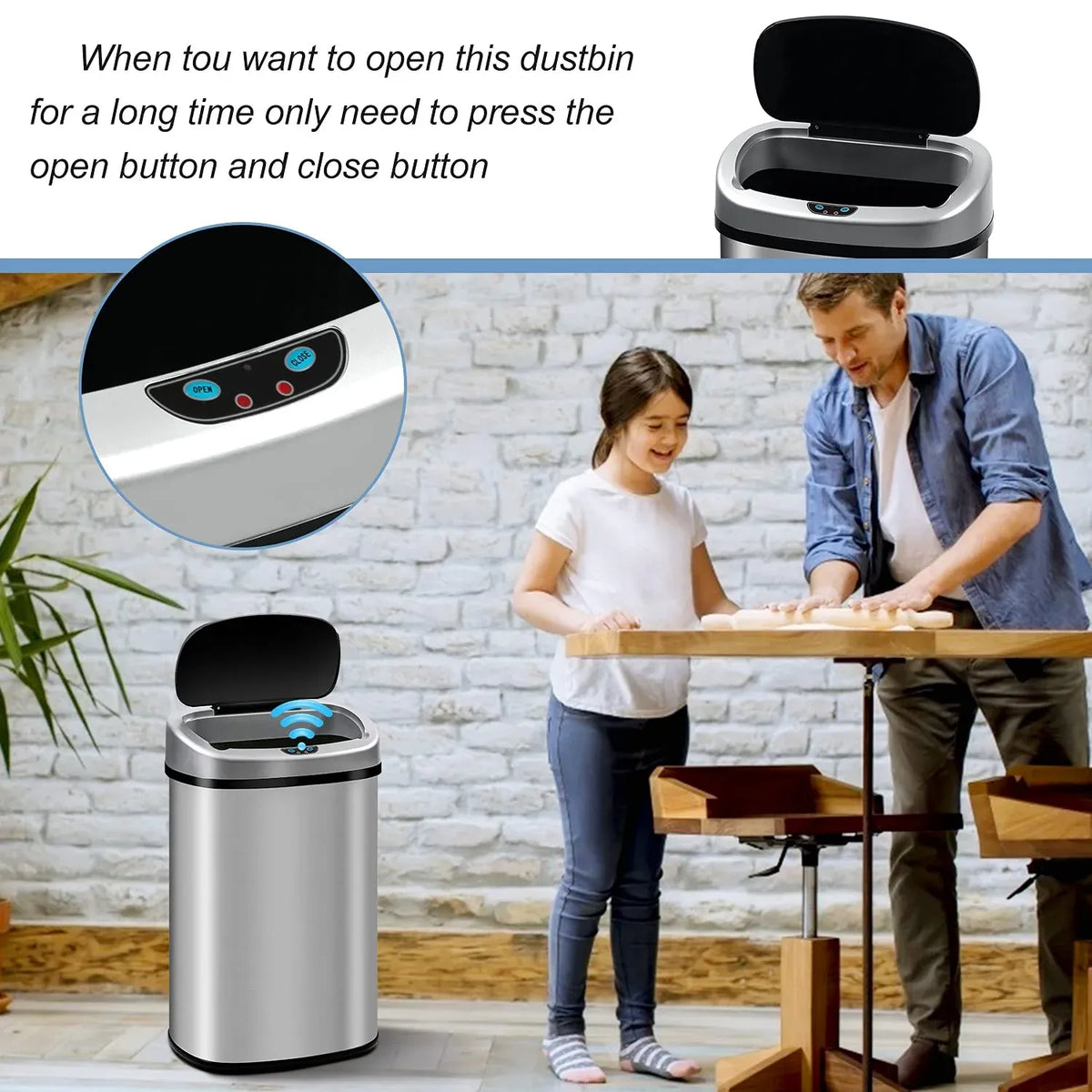 Bigacc 13 Gallon 50 Liter Kitchen Trash Can with Touch-Free & Motion Sensor, Automatic Stainless-Steel Garbage Can, Anti-Fing