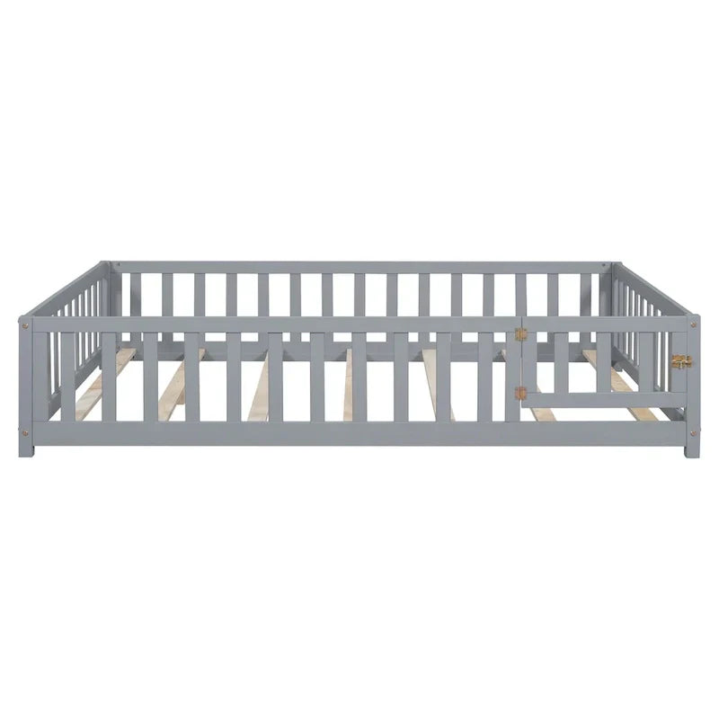 Kids' Full-Size Wooden Floor Bed with Fence and Door - image 8