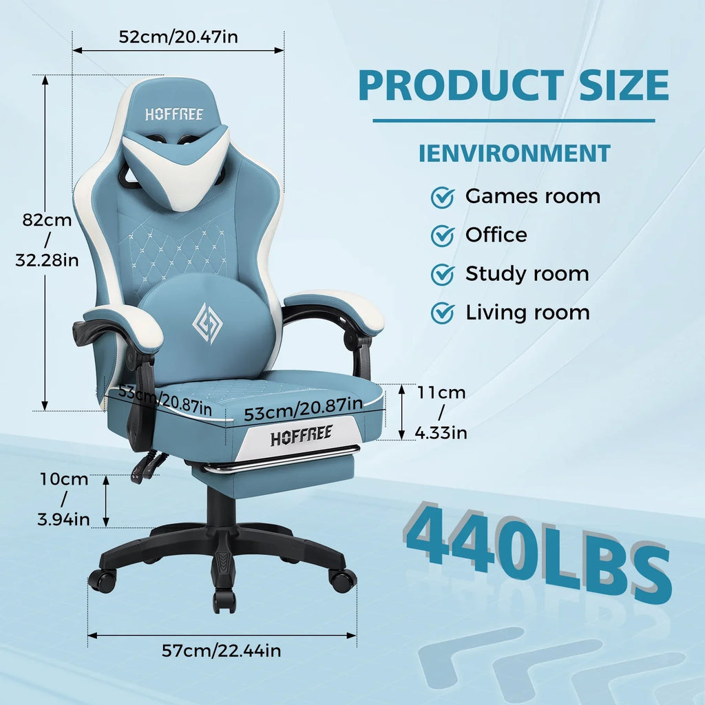 Hoffree Gaming Chair with Massage and Footrest Big and Tall Gamer Chair with Headrest and Lumbar Support PU Computer Game Chair for Adults Office - image 32