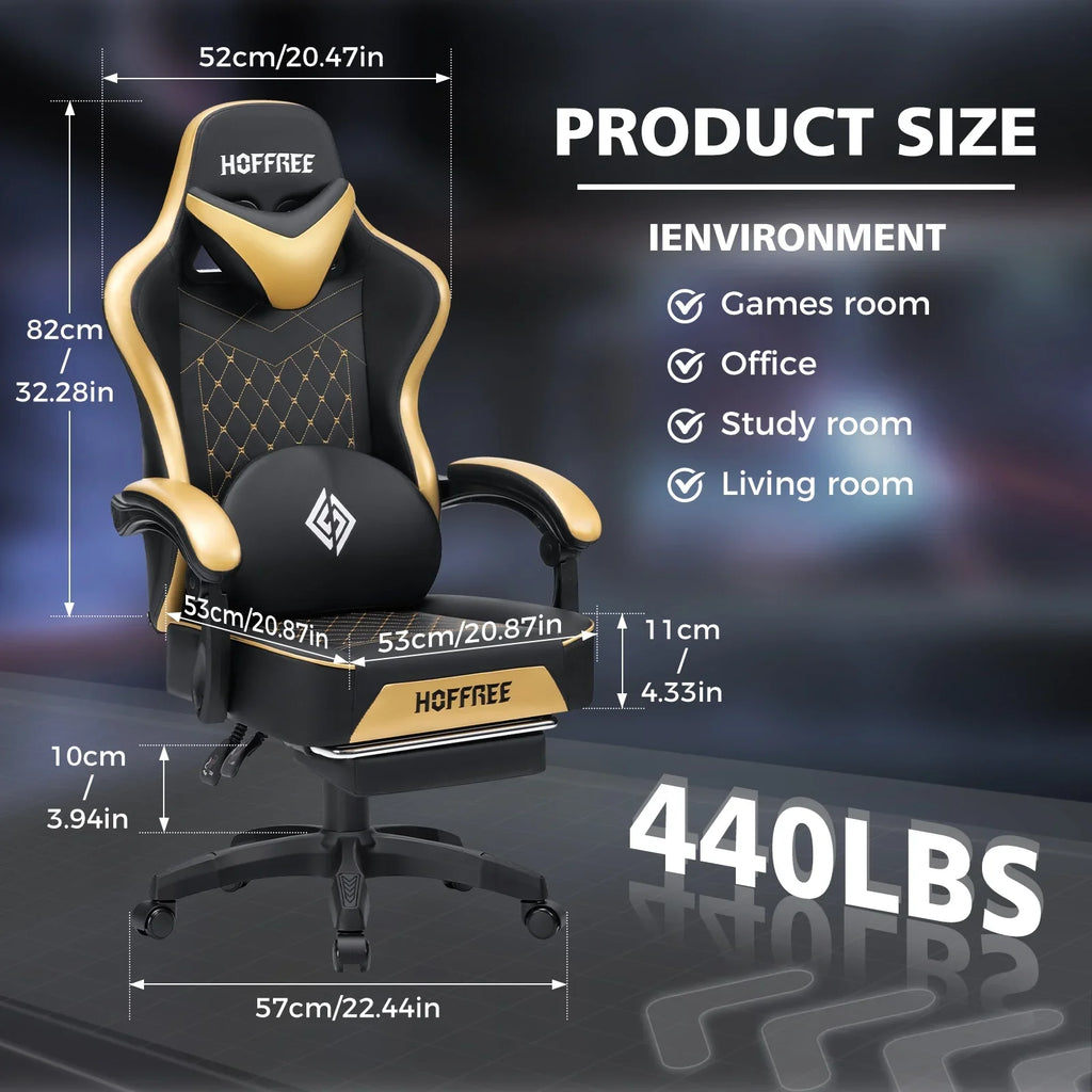 Hoffree Gaming Chair with Massage and Footrest Big and Tall Gamer Chair with Headrest and Lumbar Support PU Computer Game Chair for Adults Office - image 43